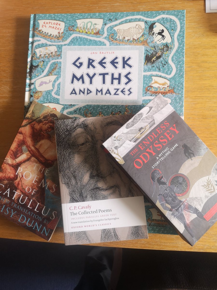 My purchases from 
@HellenicBooks  while at 
@JACTLatin_Greek
 this year. Includes a game & a book about ancient mazes for my niece and nephew. So beautiful! Always an especially exciting part of the week! #books #ancientlanguages #classics