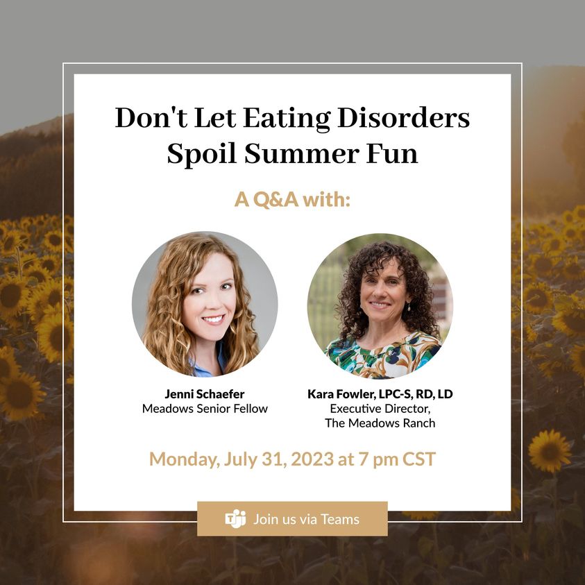 JenniSchaefer's tweet photo. Is Ed trying to spoil your summer fun? 
#eatingdisorder

Join me and The Meadows Ranch Executive Director Kara Fowler for a live Q&amp;A on July 31st at 7 pm CST via this teams link: https://t.co/taaMpqTIN3

We will be giving away some free, signed books! 💚💙 https://t.co/2GffC00EAo