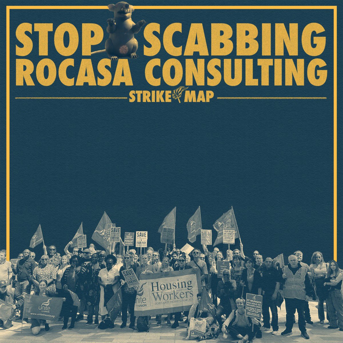 <a href="/SMUnite/">St Mungo's Unite</a> @CaterplusLtd <a href="/OneFamilySocial/">OneFamily</a> <a href="/UniteSharon/">Sharon Graham</a> <a href="/unitetheunion/">Unite the union: join a union</a> <a href="/UniteLondonEast/">Unite London & Eastern</a> <a href="/unite_southeast/">Unite South East</a> <a href="/UniteEastMids/">Unite East Midlands</a> <a href="/UniteWestMids/">Unite West Midlands</a> <a href="/Unite_NorthWest/">Unite North West</a> <a href="/UniteNEYH/">Unite - North East, Yorkshire and Humber</a> <a href="/UniteScotland/">Unite Scotland</a> <a href="/UnitePolitics/">Unite Politics</a> <a href="/SanctuaryLtd/">Sanctuary Personnel</a> <a href="/LinklatersLLP/">Linklaters LLP</a> <a href="/WorkVoicePay/">UniteWorkVoicePay</a> <a href="/WorkVoicePaySC/">WorkVoicePayScotland</a> <a href="/DanRCorry/">Dan Corry</a> <a href="/NPCthinks/">NPC</a> <a href="/WorkVoicePayWA/">Unite - Work,Voice,Pay - Wales</a> ✊Our week of action to support <a href="/SMUnite/">St Mungo's Unite</a> is nearly over. 

Friday’s actions👇

🛑🐀Write to stop the scabs from Rocasa Consulting : actionnetwork.org/letters/stop-s…

📲Tweet at trustee <a href="/PHev4LG/">Helen Walters</a> , <a href="/NIHRresearch/">National Institute for Health and Care Research</a>,to meet the workers: ctt.ac/c9c0s

#StrikeMap #StMungosStrike