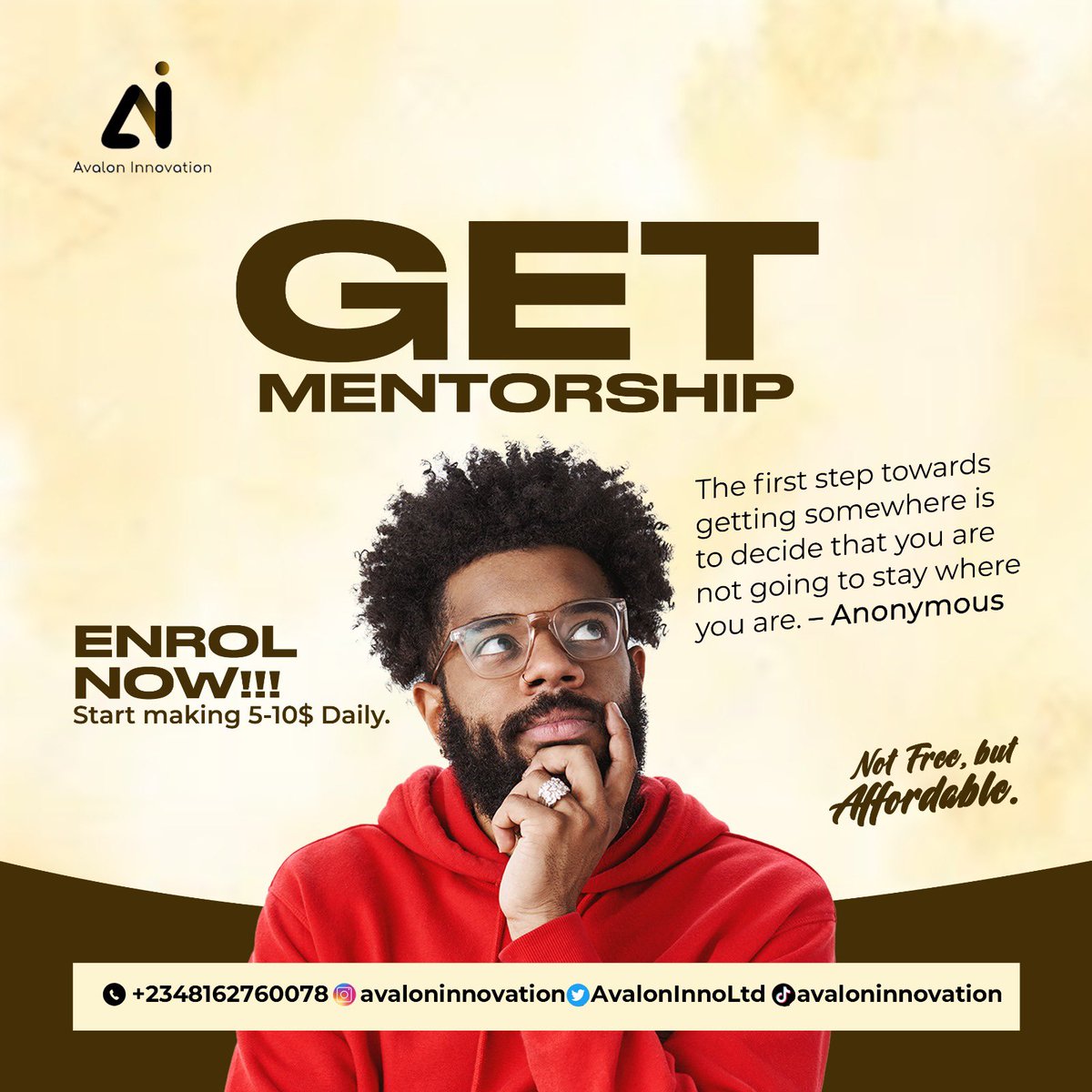 AvalonInnoLtd's tweet image. Start making 5-10$ daily by enrolling for @AvalonInnoLtd mentorship! Pay attention to flyer for more details 
#aiacademy #mentorship #learn #earnings