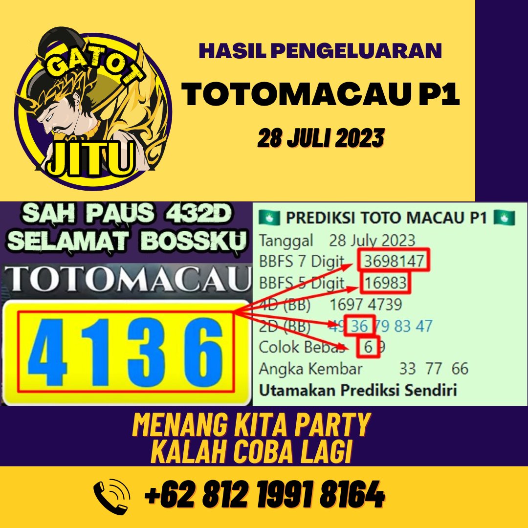 gatot_jitu's tweet photo. 🚀RESULT TOTOMACAU P1, 28/07/23🚀
🎯4136🎯
.
#GIANTJAY #REBOOT #OUR_LOST_SUMMER #TXTOurLostSummer MIMIN SHOPEE LIRIK AKU PLIS TXT DOCUMENTARY OUT NOW Kebalik MakinNyaman PakbowoAja #DiplomasiKikilJombang JelasPaksubianto Panutankita mati bersama suzzanna shopee tanam She Hulk https://t.co/vDYjCQeZ08