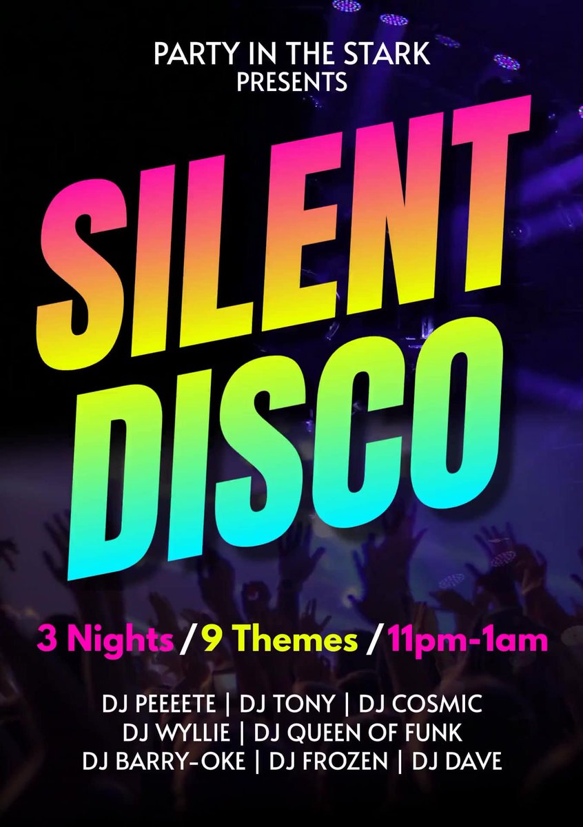 natfound's tweet photo. Our legendary silent disco returns for all three nights of #PitS23! Your line-up for this year is... https://t.co/I3z0WXATjm