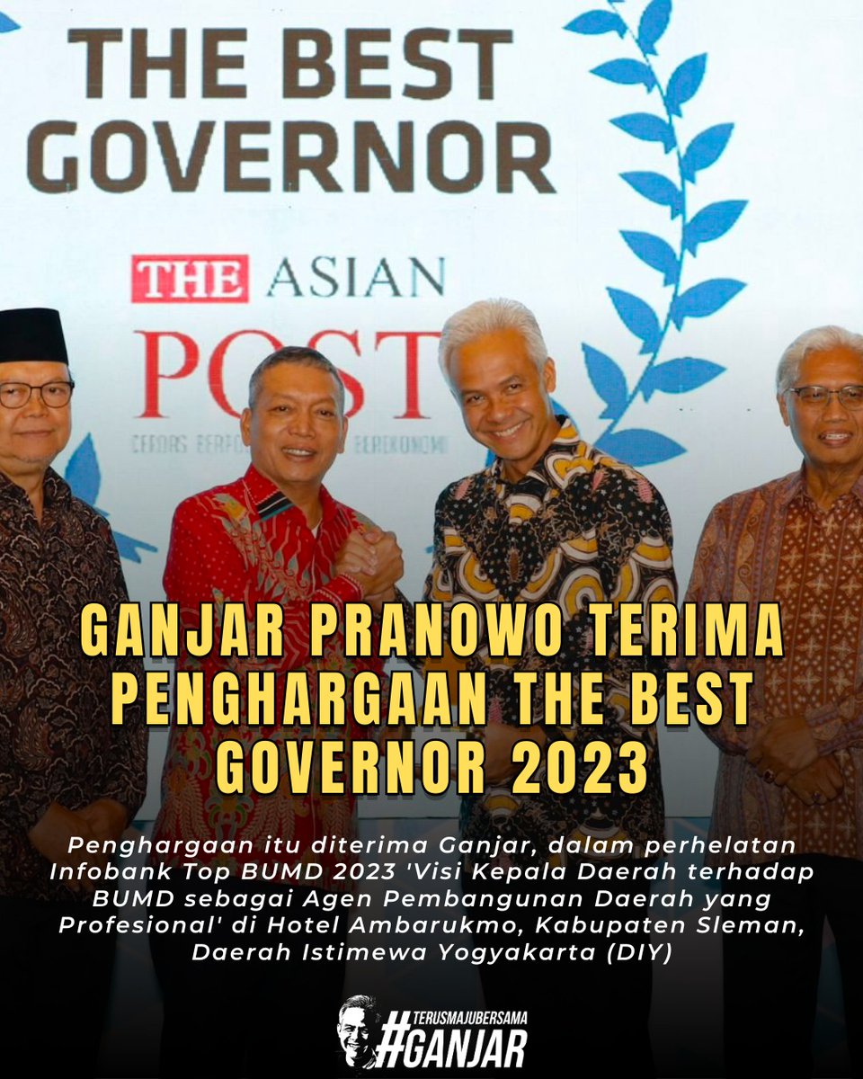 JhonSitorus_18's tweet photo. BEST GOVERNOR 2023, Ganjar Pranowo

Ganjar Pranowo memperoleh penghargaan sebagai GUBERNUR TERBAIK 2023 dari The Asian Post atas perubahan signifikan yang terjadi di Jawa Tengah

Penghargaan ini diperoleh tanpa DIBELI dan tanpa KELEBIHAN BAYAR

#TerusMajuBersamaGanjar https://t.co/e91E0X0xqd