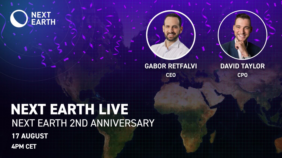 NextEarth_'s tweet photo. Dear #NextEarthians, 🌍

The moment you've all been eagerly anticipating is finally here! 🗓️ Please mark your calendars for the next live session, which will be a special one - join Gabor and David and let's celebrate together the second anniversary of Next Earth. 🥳 https://t.co/aqbLvcicCo
