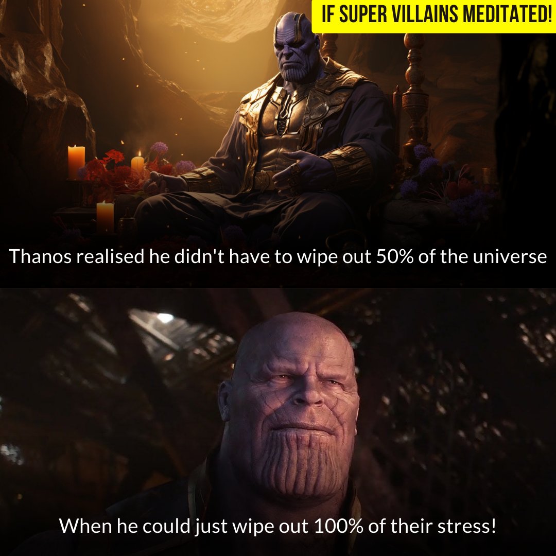 ArtofLiving's tweet photo. What would happen if popular super villains meditated? Here's our take! And we want you to add to the list. Share your version of alternative movie endings in the comments below! https://t.co/AkxZ7X2HZ2