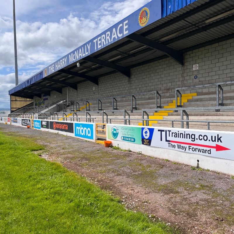 ChesterFC's tweet photo. 🏟️ There's limited Groundboard space remaining at the Deva Stadium for 2023/24!

Having pitchside advertising at the home of #ChesterFC is a great way to gain exposure for your company and show your support for the #Blues. 👇

#OurClub 🔵⚪️