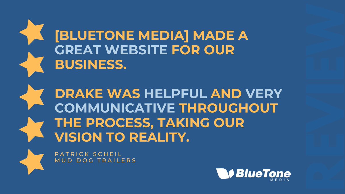 BlueToneMedia03's tweet photo. 🌟 It's Five Star Friday! 🌟
At BlueTone Media, our goal is to turn your digital dreams into stunning reality. 🚀 Ready to elevate your online presence? We're just a click away! 💙✨ https://t.co/2BQXW8Pbga

#ClientAppreciation #WebDesignExperts #PartnershipGoals #BTMTestimonials https://t.co/4Rud00TFK3