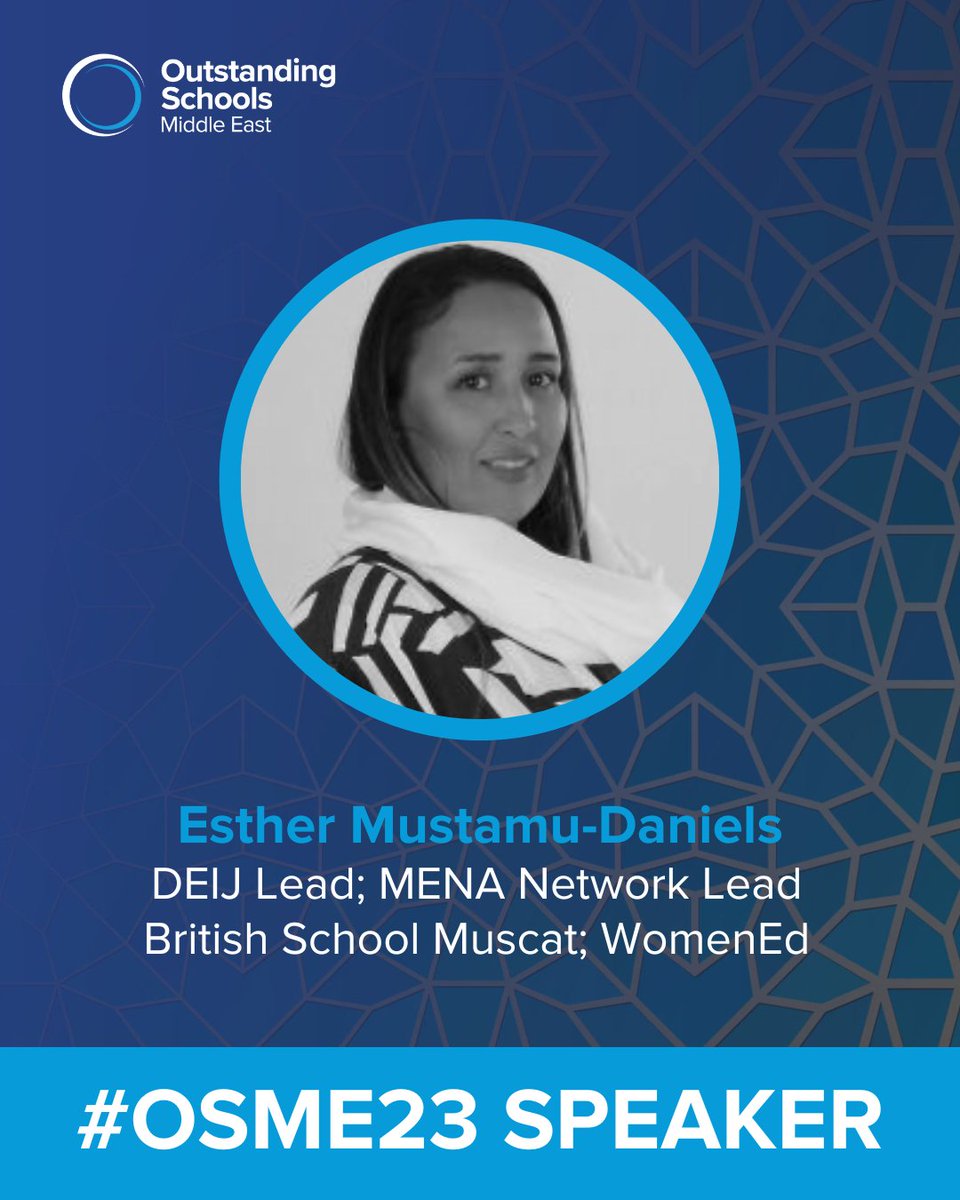 Join us in welcoming @EstherMDaniels as a speaker at #OSME23. ✏️

In addtion to being the DEIJ Lead at @BSMuscat, Esther is also the MENA Network Leader for @WomenEd. 

Learn more about her DEIJB panel discussion here: hubs.la/Q01YYwv50