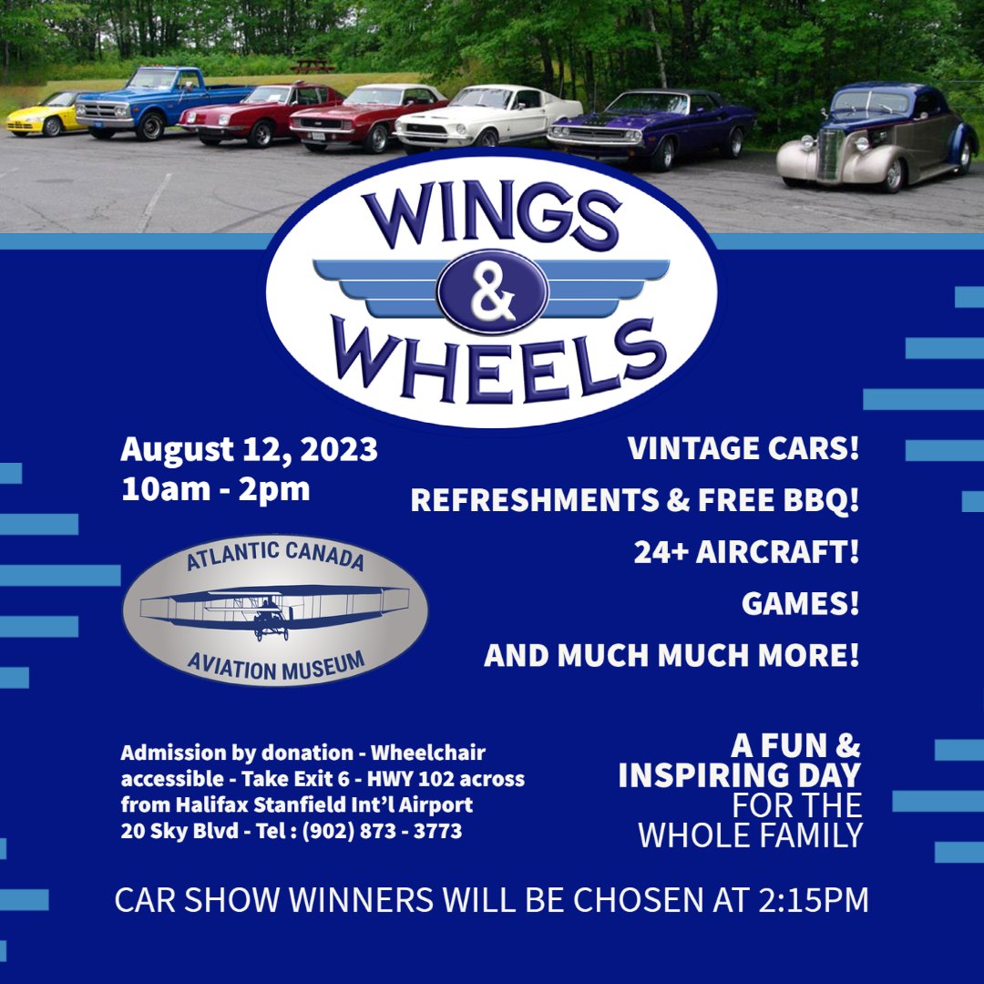 ACAMuseum's tweet image. Hey folks! Just a reminder that on August 12, we will be hosting our 5th annual Wings &amp;amp; Wheels event here at ACAM.
-
For info about registering a car please call (902) 873-3773
-
@halifaxnoise #ACAM #ACAMuseum #Aviation