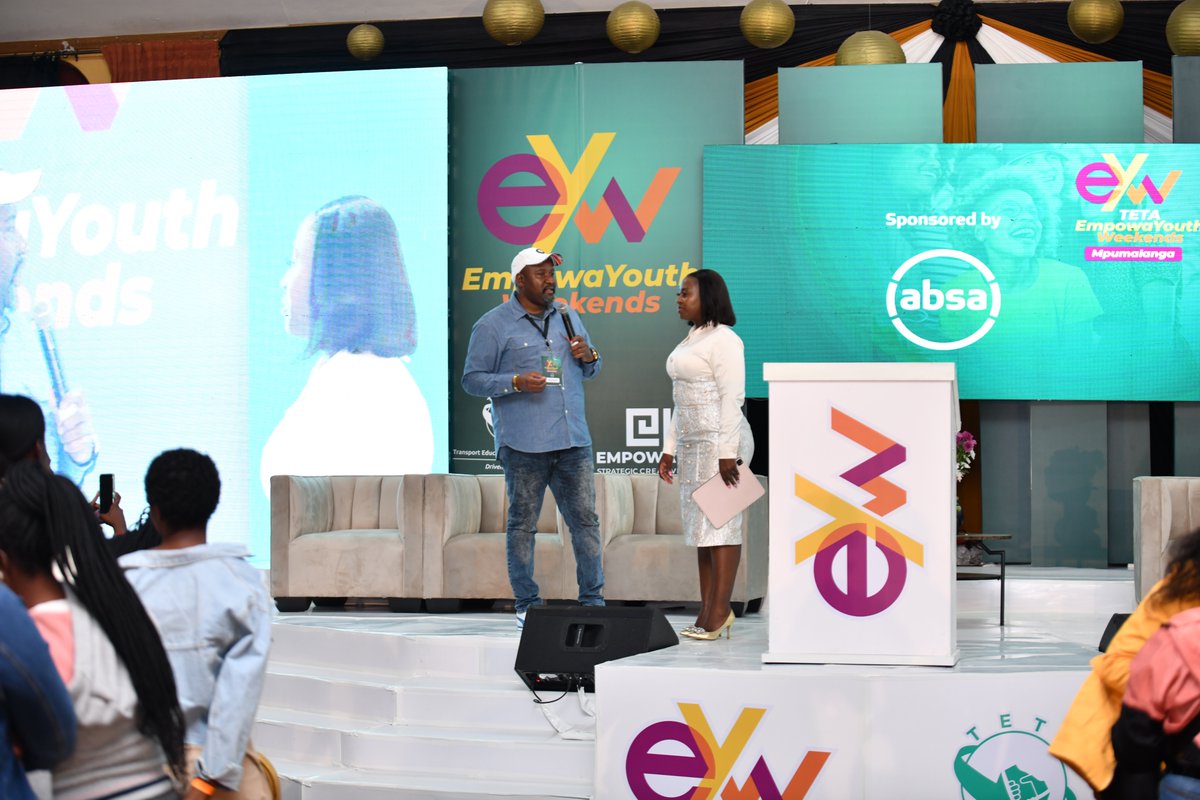 EmpowaYouth's tweet photo. Percy Ingle  giving a word of thanks to Hon Sasekani Manzini; MEC: Dept of Health with Head of EmpowaYouth: Dumisile Le Roux
Transport Education Training Authority
TETA EmpowaYouth supported by Absa
#empowayouthweekend #InspiredConnectedTransformed #empoward2work #eyw https://t.co/tqh5eCDkbf