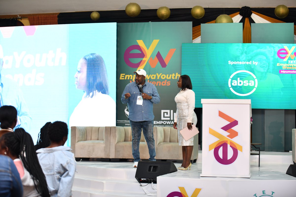 EmpowaYouth's tweet photo. Percy Ingle  giving a word of thanks to Hon Sasekani Manzini; MEC: Dept of Health with Head of EmpowaYouth: Dumisile Le Roux
Transport Education Training Authority
TETA EmpowaYouth supported by Absa
#empowayouthweekend #InspiredConnectedTransformed #empoward2work #eyw https://t.co/tqh5eCDkbf