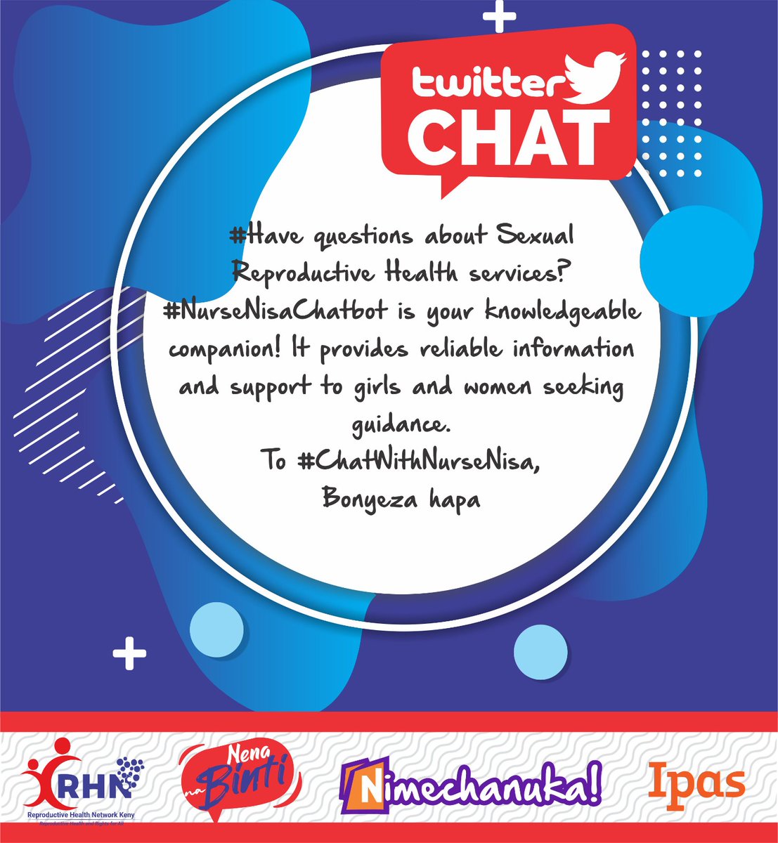 saringisaeta's tweet photo. @rhnkorg @YsdBgm @Nimechanuka @NenaNaBinti @IpasOrg @GrahamNyaberi @TheSRHCoalition @KombeMartha @terahkeith @MenstrualDaddy @MengoBeverly @ian_indeje @nellymunyasia @FP2030ESA @KenyaSRHR Embracing technology with #NurseNisaChatBot  is your go-to source for empowerment!  Unlock a world of informed choices and abundant resources to lead a life full of fulfillment for young women and girls in their diversity.
@YsdBgm 
@rhnkorg 
@pettie034 https://t.co/LrQjTGPrCW