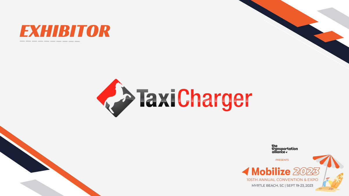 TranspoAlliance's tweet photo. 🏖️ Exhibitor Spotlight: Taxi Charger 

Check them out September 19-23, 2023, in Myrtle Beach, SC!

Learn more about Taxi Charger: https://t.co/9ZYQHICwJ7

Save your seat for Mobilize 2023 and register here: https://t.co/dUwRwr0A60 https://t.co/2yGLCnAu11