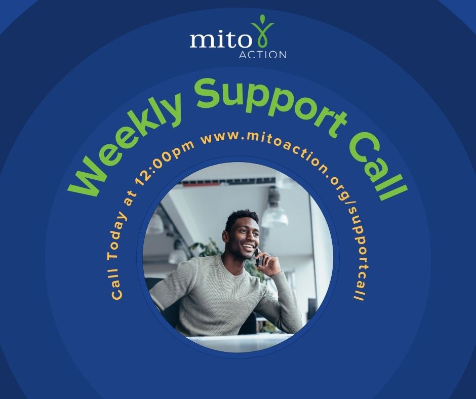 MitoAction's tweet photo. Join us today at 12:00pm EST for our Weekly Support Call. Our support call creates a safe and confidential place to connect and share with others living with mito. https://t.co/YS6e0pj0kb https://t.co/2aMiHqXin3
