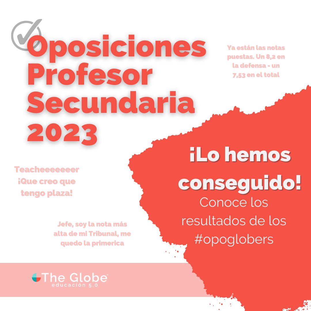 GlobeFormacion's tweet photo. "Teacheeeeeeer, ¡que creo que tengo plaza!" o "Jefe, soy la nota más alta de mi Tribunal, me quedo la primerica" son solo algunas de las frases con las que nuestros #opoglobers nos han contado que lo han conseguido💪.

#theglobeoposiciones #oposiciones https://t.co/jFwruGSA36
