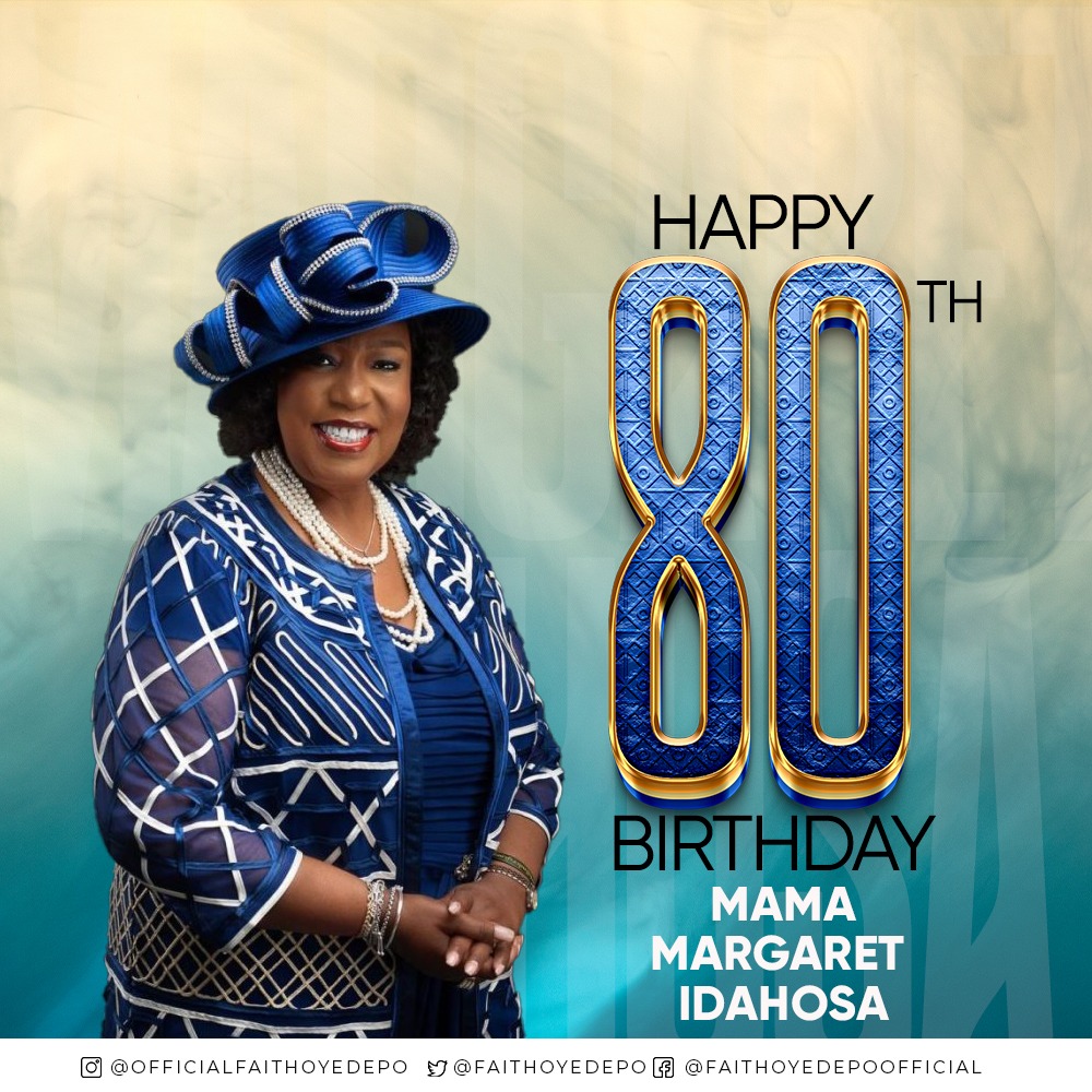 FaithOyedepo's tweet photo. Happy 80th birthday to our dear mama @margaretidahosa We thank God for keeping, upholding and ushering you into this season of life. We pray for more strength and greater grace for the journey ahead in Jesus’ name, amen. Thank you for being a blessing!  Congratulations Ma 🎉 https://t.co/rZ83yQhBg3
