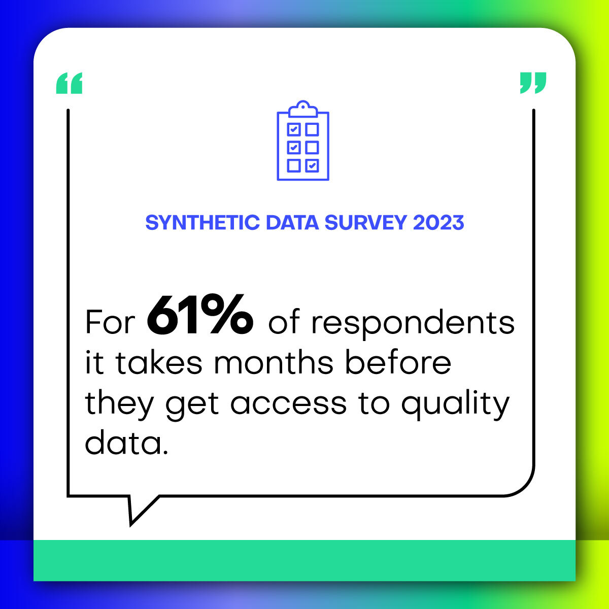 ⁉️How long does it take you to get access to data? In our survey, we uncovered lots of interesting stats. Here is the most shocking one. A staggering 61% of people wait months before they get access to quality data. 😲 #dataaccess #syntheticdata #syntheticdatasurvey2023