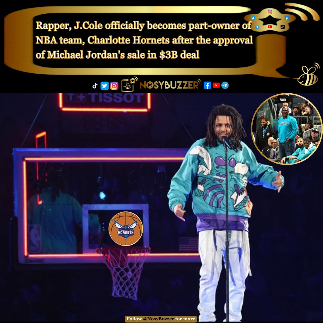 NosyBuzzer's tweet photo. #Rapper, #JCole is officially a part-owner of the #NBA team, #CharlotteHornets.🙌🏿🏀 A group, led by #RickSchnall & #GabePlotkin collaborated on the $3B deal to acquire it from #legend #MichaelJordan. 👏🏿🔥
#Fayetteville #fayettenam #jermainecole #baskeball #rap #fyp #NorthCarolina https://t.co/TptYYQaWmQ