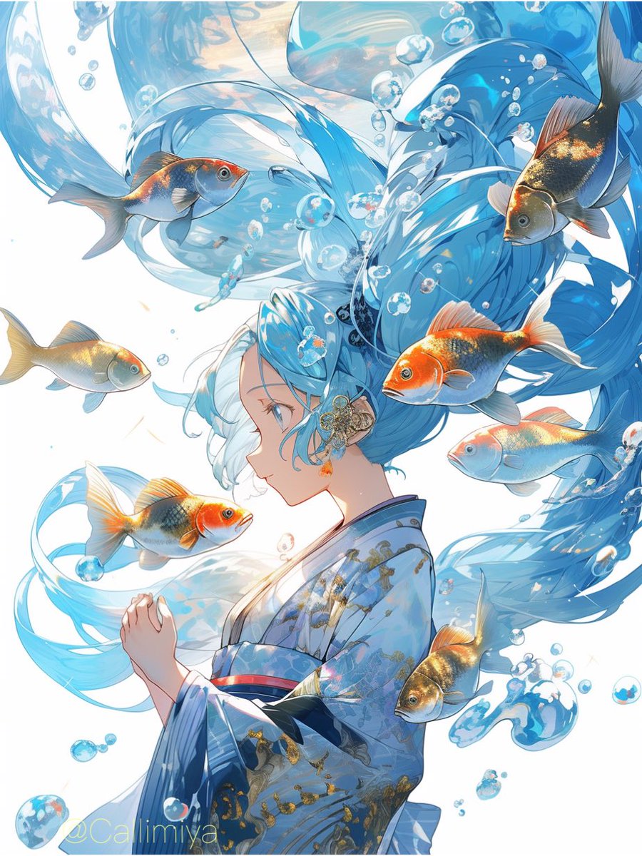 Nijijourney、遊泳金魚初音ミクさん