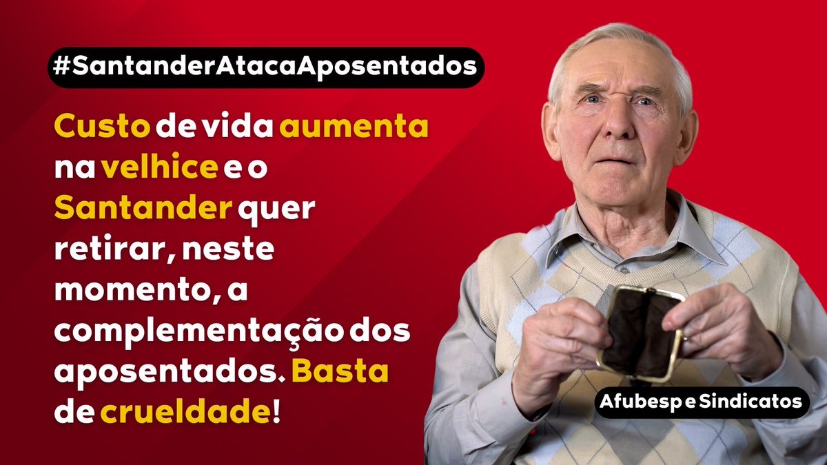 CabanalMendes's tweet photo. #SantanderAtacaAposentados  @minprevidencia @AnaBotin
A situação dos aposentados é URGENTE! O @santander_br tem que respeitar seus compromissos com a previdência complementar. https://t.co/TjUPM2j5HX