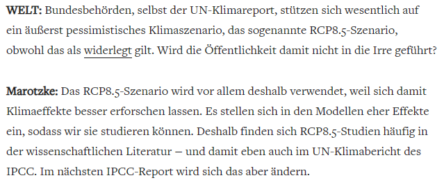 Axel_Bojanowski's tweet image. Klimaberichte, Regierungspläne u.a. werden von dem unrealistisch pessimistischen Klimaszenario RCP8.5 dominiert: welt.de/wissenschaft/p…

Das solle sich ändern, sagte mir Klimaforscher Jochem Marotzke, der leitend an UN-Klimaberichten mitgearbeitet hat:
welt.de/wissenschaft/p…