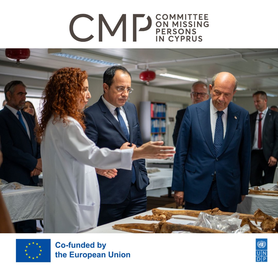 On 28 July 2023, the leaders of the GC and TC communities, Mr. Nikos Christodoulides and Mr. Ersin Tatar made a joint visit to the Anthropological Laboratory of the Committee on Missing Persons in Cyprus. The CMP missing persons’ project is co-funded by the European Union.