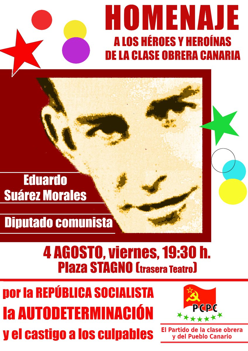 PCPC_Canarias's tweet image. El 6 de agosto de 1936, fueron fusilados Eduardo Suárez y Fernando Egea, en el campo de tiro de La Isleta, por los militares fascistas sublevados contra la II República.
En esta fecha el PCPC les rinde merecido homenaje.
#EduardoSuarezMorales
#FernandoEgea
#PCPC