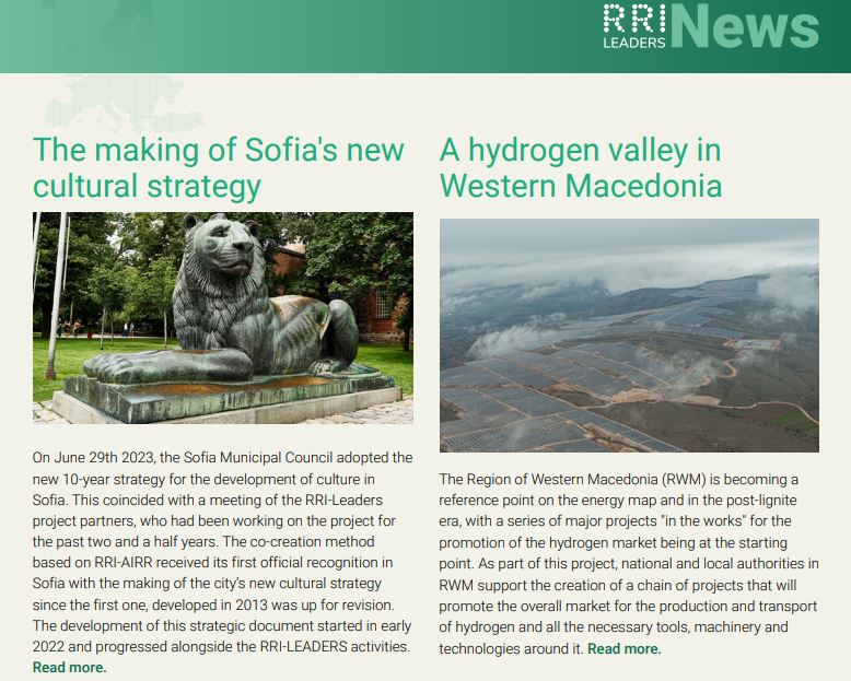 Check out the newly released RRI-LEADERS Newsletter Issue n°2!

We invite you to read the news we have prepared for you in this and upcoming newsletters and learn more about our project and its implications.

Download it here: tinyurl.com/p9mz7wzt

#ThisisRRI