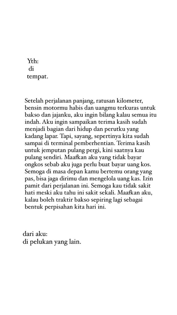 Templet surat buat yang mau putus hari ini. Silakan dipakai jika perlu.