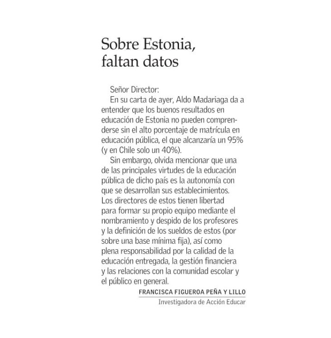 franfigueroapyl's tweet photo. Relevar la educación pública exige medidas concretas que permitan mejorar la calidad de la educación dentro de la sala de clases. Hoy en @ElMercurio_cl, una medida muy concreta que podemos aprender del éxito de Estonia. https://t.co/3WgydXcJN7