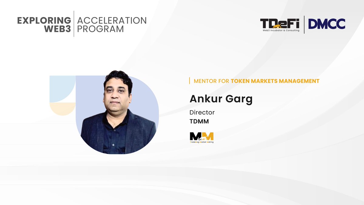 TDe_Fi's tweet photo. We are delighted to announce that @ankurg_official, Director at @tdmarketmaker, will join us as mentor for the 2nd cohort of our acceleration program with @dmcccrypto!
#web3 #builders #accelerator #mentorship #founders #creators https://t.co/CWJgtm69To