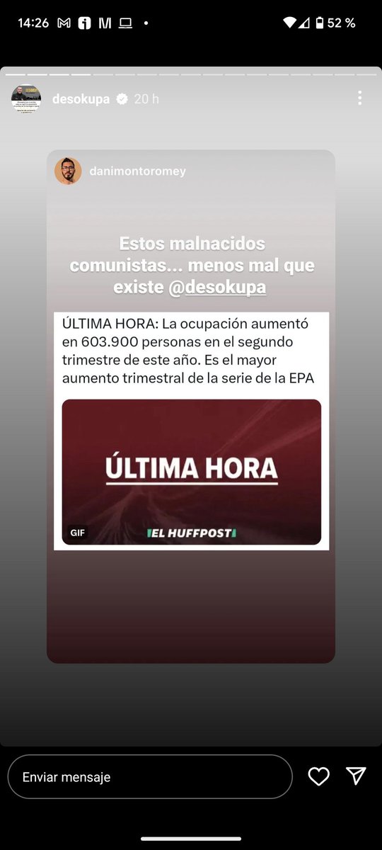 Jajajaja el carajote de Desokupa ha compartido una publicación en la que confunden ocupación/empleo con ocupación/vivienda jajajajajaja