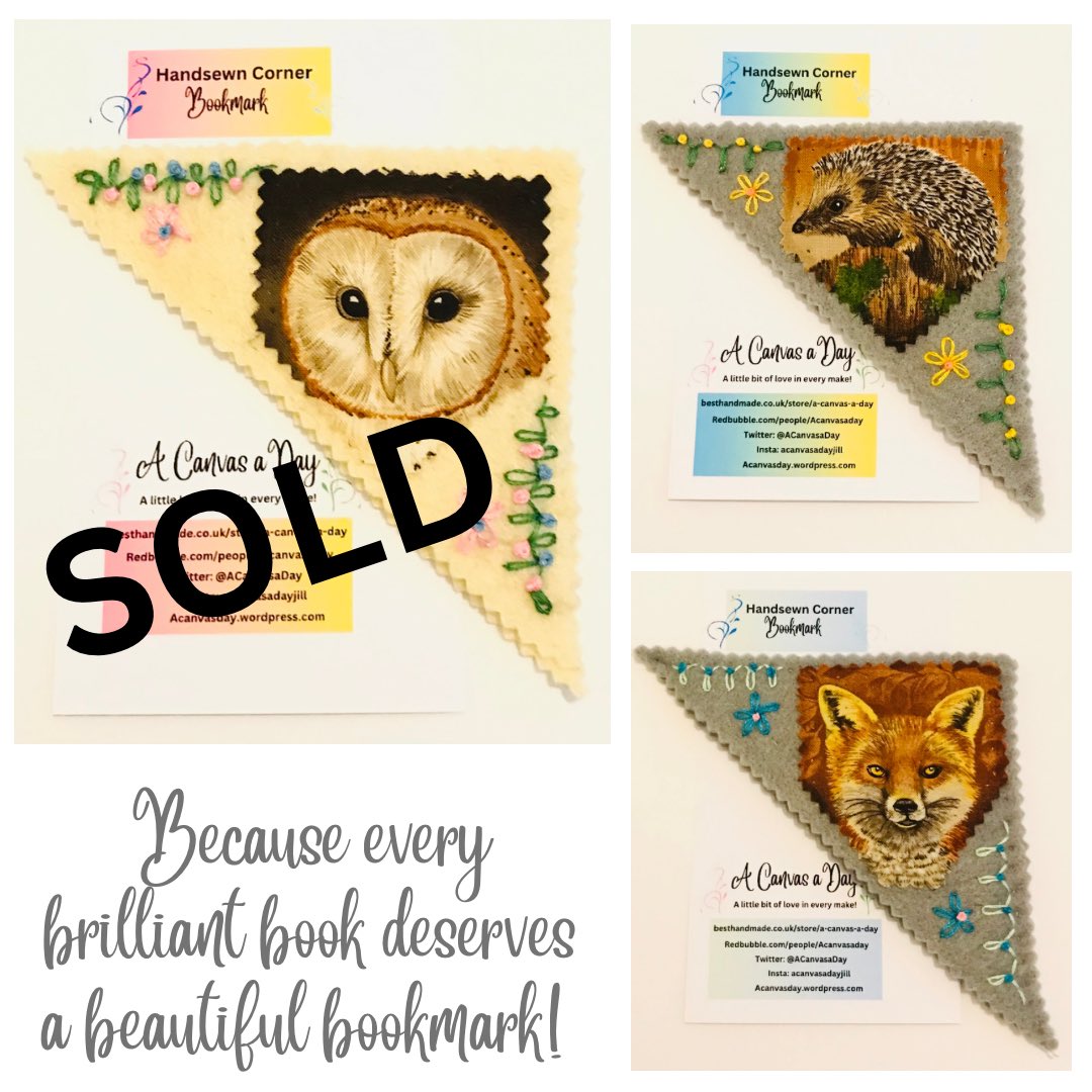 SOLD!!! A fantastic and welcome surprise! Mr. Owl says thank you and looking forward to seeing you soon! There is still Mrs. hedgehog and Mr. Fox. Get yours now⬇️
Jill x🦉
besthandmade.co.uk/product/fox-co…

#MHHSBD #bookmarks #handsewngifts