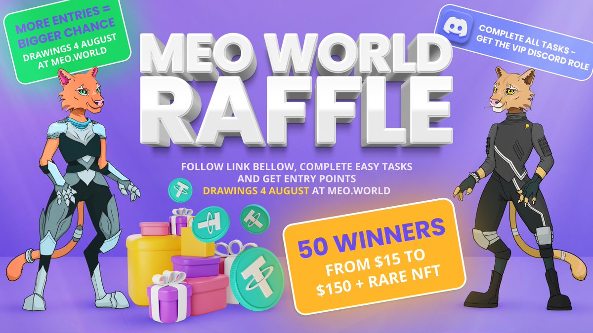 meoworldgame's tweet photo. MEO WORLD Announces a Raffle With 50 Winners

50 luckiest will receive prizes worth over $2000! All you need to do is register at:

https://t.co/EgjjGscGtF

Complete simple tasks to get more points. Each point increases your chance to win! We'll draw on August 4. Stay tuned😉 https://t.co/vbyr33xTrn