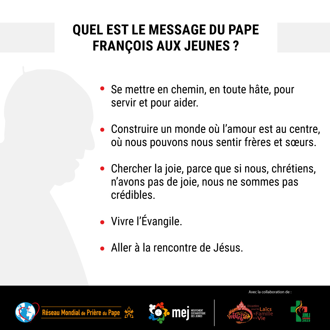 clicktopray_fr's tweet photo. .@Pontifex_fr nous rappelle à quoi servent les Journées Mondiales de la Jeunesse.

🎥 https://t.co/wWD8U35yy3

#JMJLisbonne2023 #LaVideoduPape #Jeunes #EnChemin #PapeFrançois 

@popesprayer_fr
@jmj_fr https://t.co/gXK7dlbec4