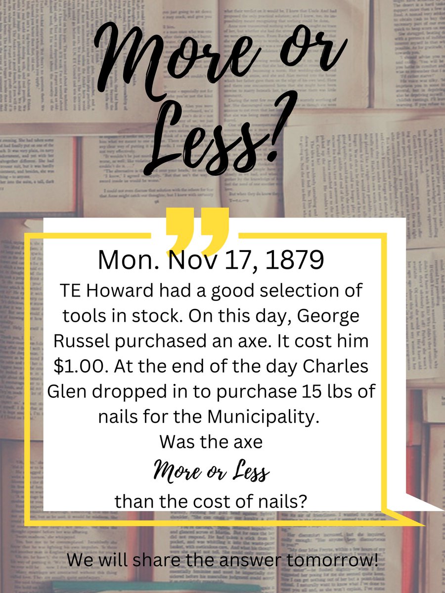 thebathmuseum's tweet image. #MoreOrLess The municipality frequented the TE Howard store often in 1879, buying miscellaneous maintenance supplies. On this Monday, they needed some nails.