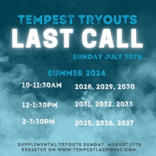 TempestLax's tweet photo. 🚨LAST CALL🚨

HOPE TO SEE YOU ON SUNDAY 🙌🏼🌊🥍

📲 https://t.co/DwF09MbEDd

#TempestFam #GirlOverGame https://t.co/0GrS9RM22B