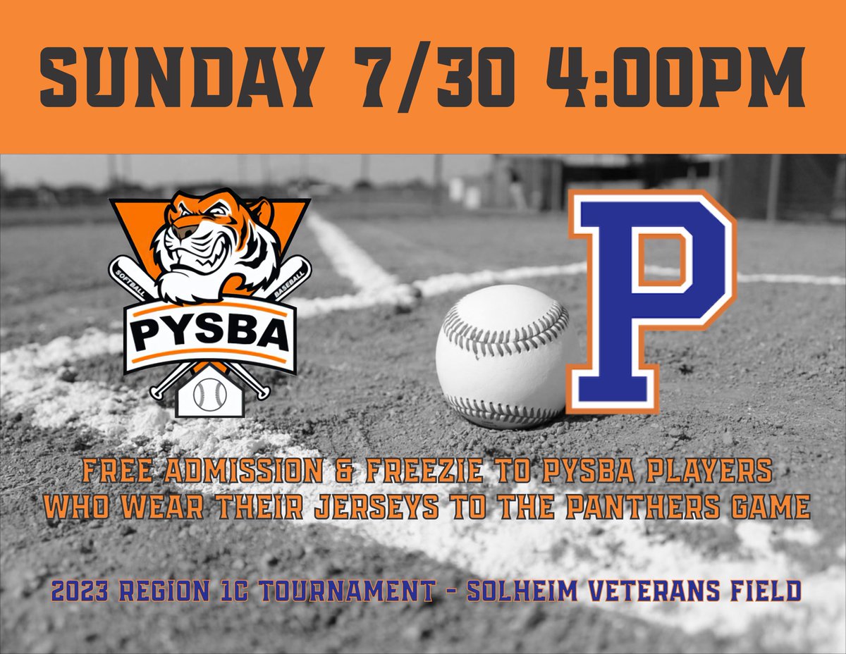 PrincetonPanth1's tweet photo. Your panthers will play Sunday night at 4PM! Looking forward to hosting a great three weekends of @Region1C baseball! PYSBA youth who wear their jerseys will receive free admission and a freeze from their local Town Ball team! https://t.co/G1bfe0fetn