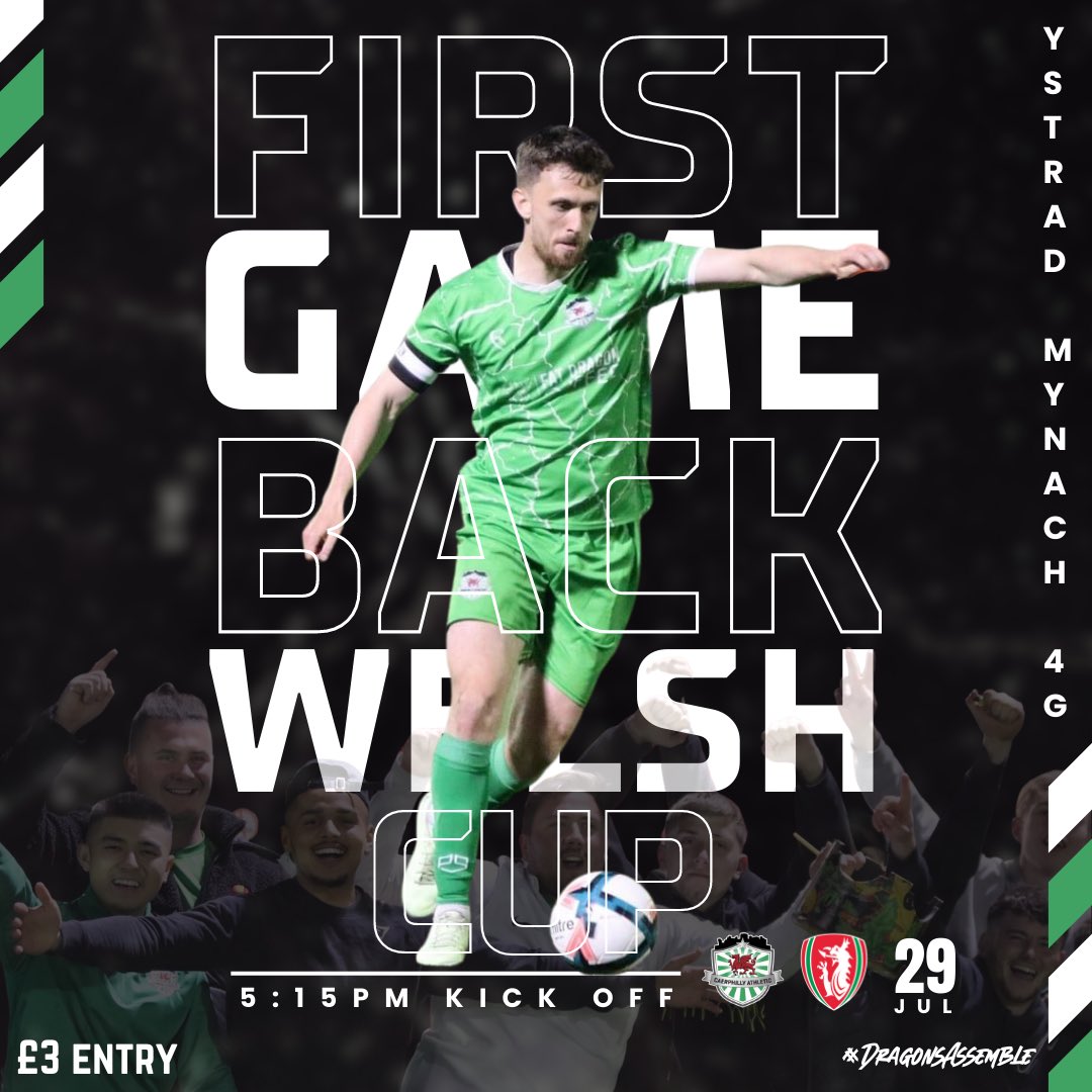Tomorrow we are back! ⚽️
<a href="/ClwbCymric/">Clwb Cymric</a> at <a href="/CSEYstradMynach/">CSE Ystrad Mynach</a> 
⏰ 5:15pm
📍 CF82 7EP
🏆 JD Welsh Cup
🎟️ £3
💚 #TheAs