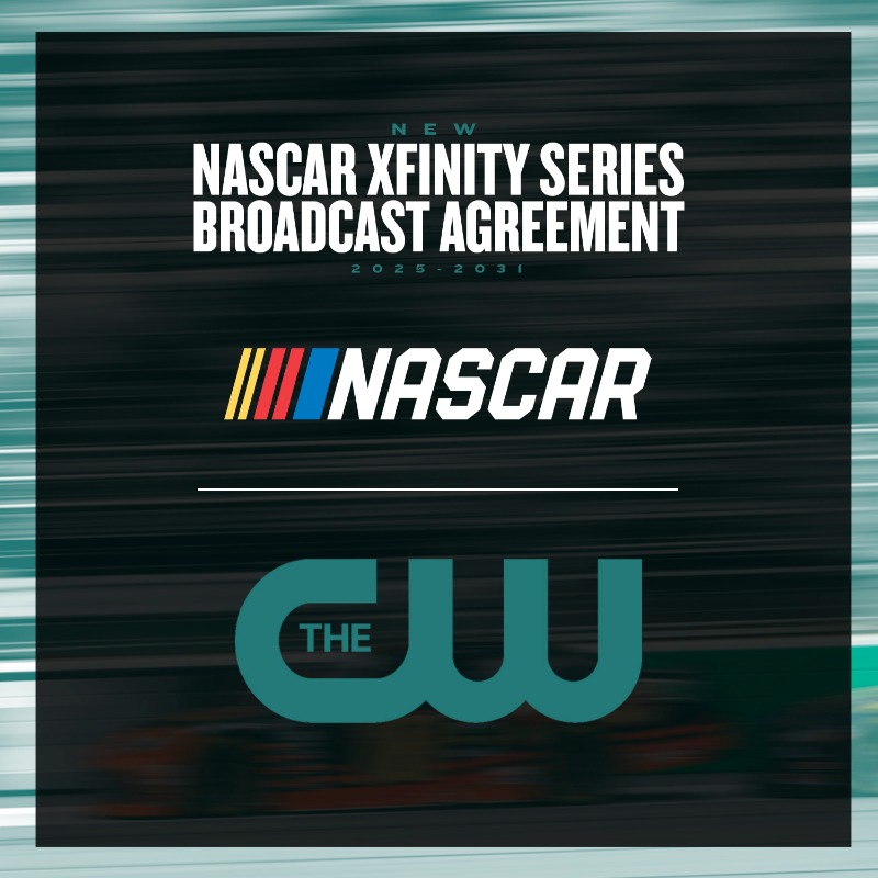 NASCAR's tweet photo. Starting in 2025, the NASCAR Xfinity Series has an exclusive new home! 

Today, NASCAR and @TheCW announce a seven-year broadcast agreement.