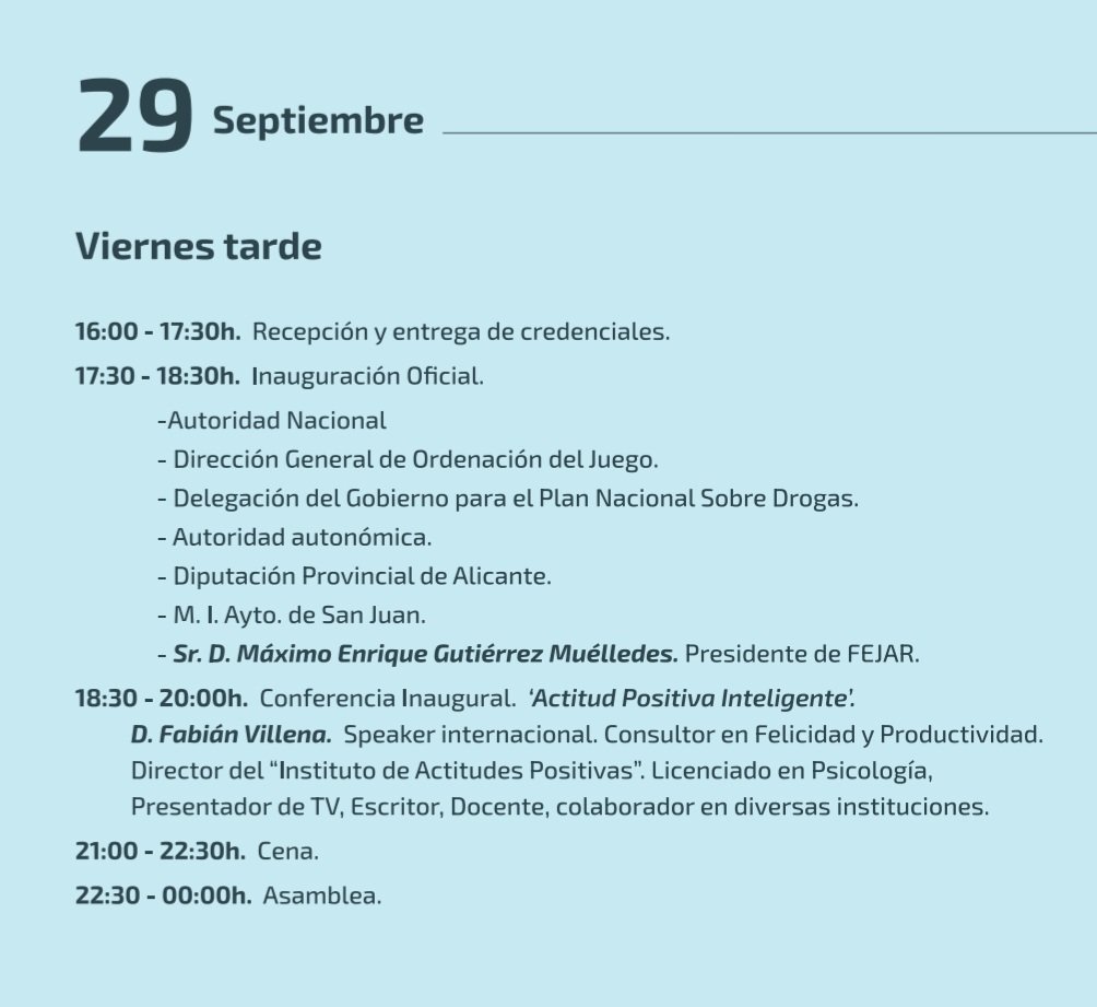 La Conferencia Inaugural, estará a cargo de <a href="/fabian_villena/">Fabián Villena</a>, la frase de referencia de su próxima exposición, y al hablar de la “Actitud Positiva Inteligente – API”, es una de  Theodore Roosvelt:  “Haz lo que puedas, con lo que tengas, donde estés”. #Fejar #23CongresoNacional