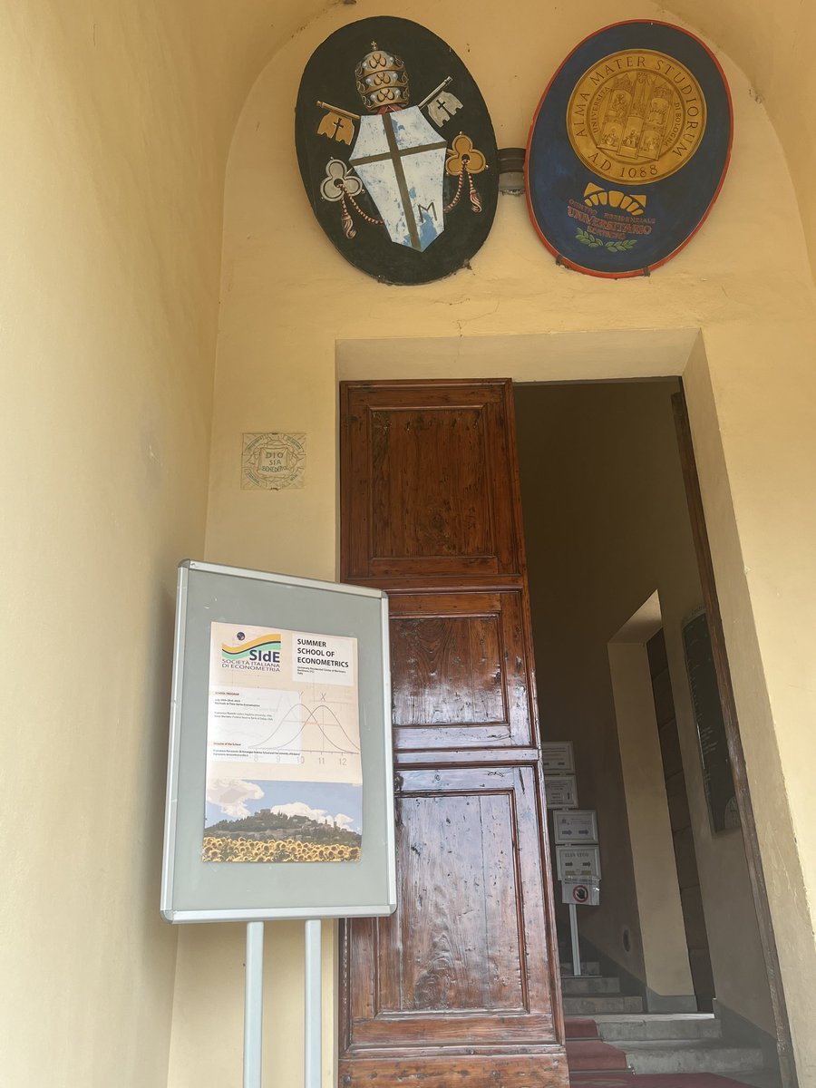 Day 5 at the @SIdE_IEA Summer School on Methods in Time Series Econometrics; Kerel Mertens teaching inference on impulse response functions and their use. In the picture the entrance to our teaching rooms in Bertinoro... 'the Fortress'!