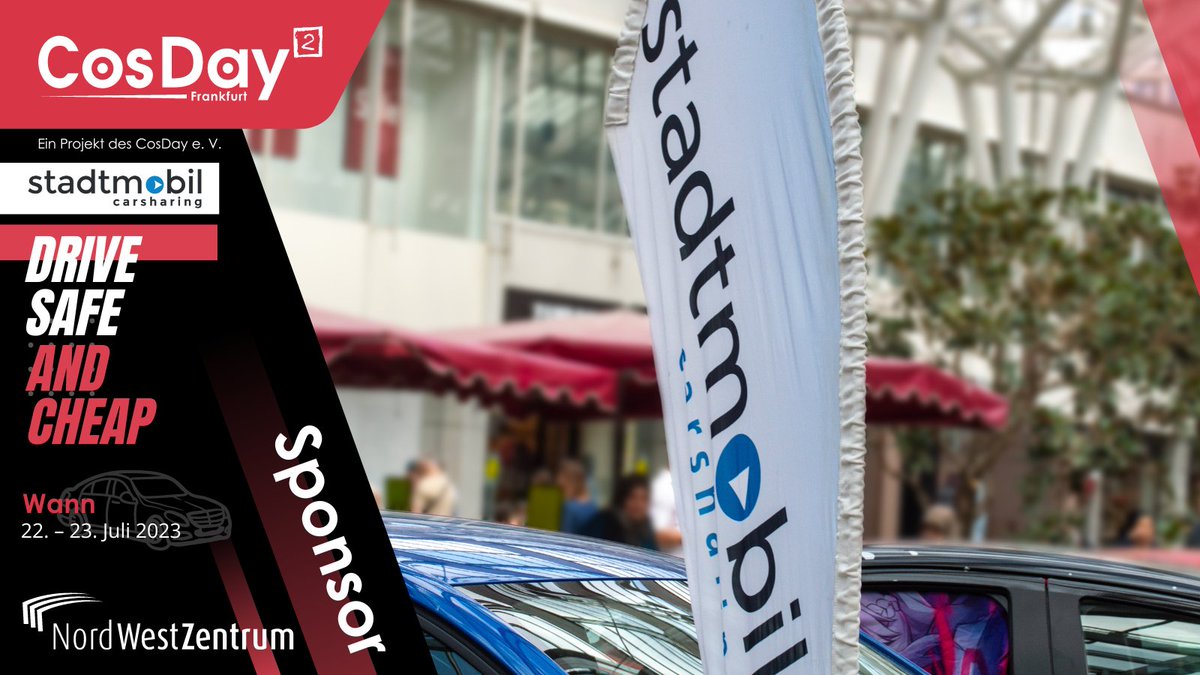 Stadtmobil carsharing 🚗 hat dem CosDay² drei Wagen zur Verfügung gestellt und als kleinen Bonus könnt Ihr euch ein 10,-€ Fahrtguthaben sichern❗
Einfach mit dem Stichwort: CosDay
‼️ Das ganze läuft noch bis zum 31.08.2023‼️

#cosday #cosday2023 #stadtmobilcarsharing #frankfurt