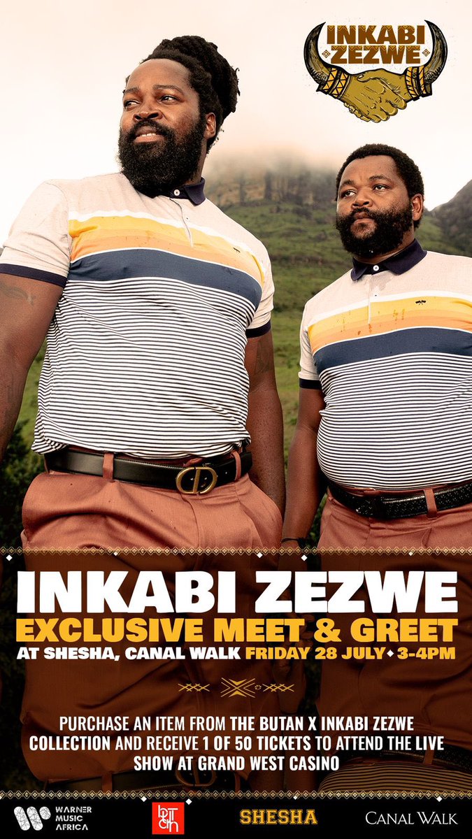 inkabi_zezwe's tweet photo. Cape Town #InkabiNation let’s meet at Shesha, Canal Walk this afternoon. Come get some @Butan_Official x @inkabi_zezwe merch and meet Inkabi Zezwe in-store 👊🏾 https://t.co/DuWO9RtFfM