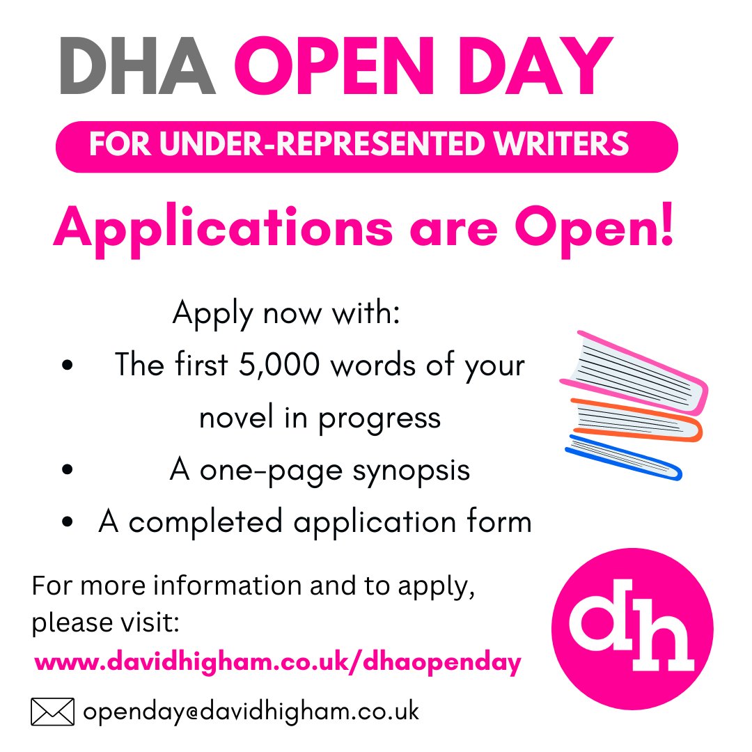 Applications are open! We’re looking for submissions from under-represented writers of literary and commercial fiction for adults. Click here shorturl.at/lnqOV for the application form and more information about the #DHAOpenDay. We can’t wait to read your work!