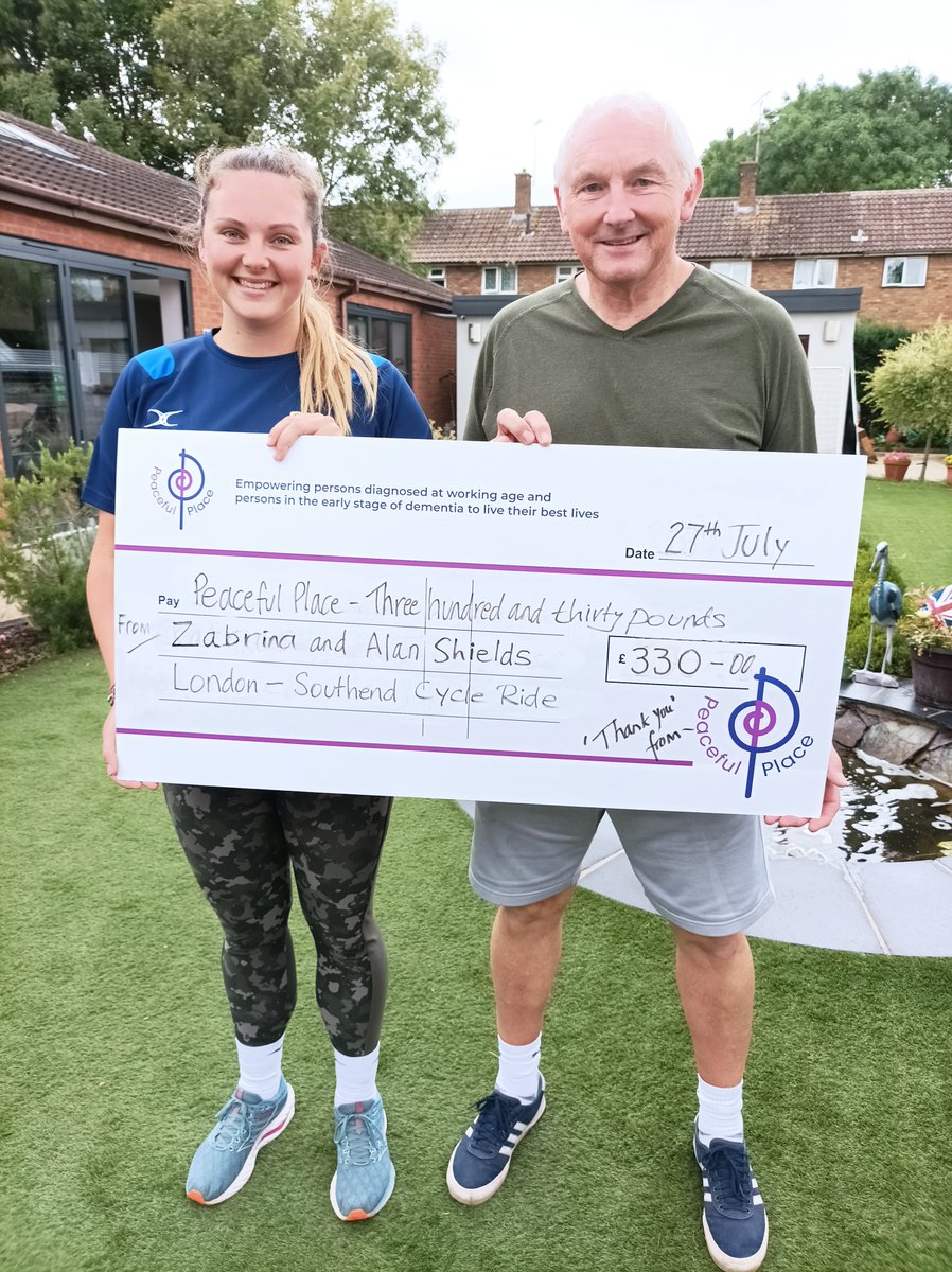 Peaceful Place Sports Officer Zabrina and Dad, Alan Shields, presenting a cheque to our charity for £330 after cycling from London to Southend!
It's not too late to add to their total!  Simply text BESTLIVES to 70560 and you will donate £2 to Peaceful Place.
Thank you.