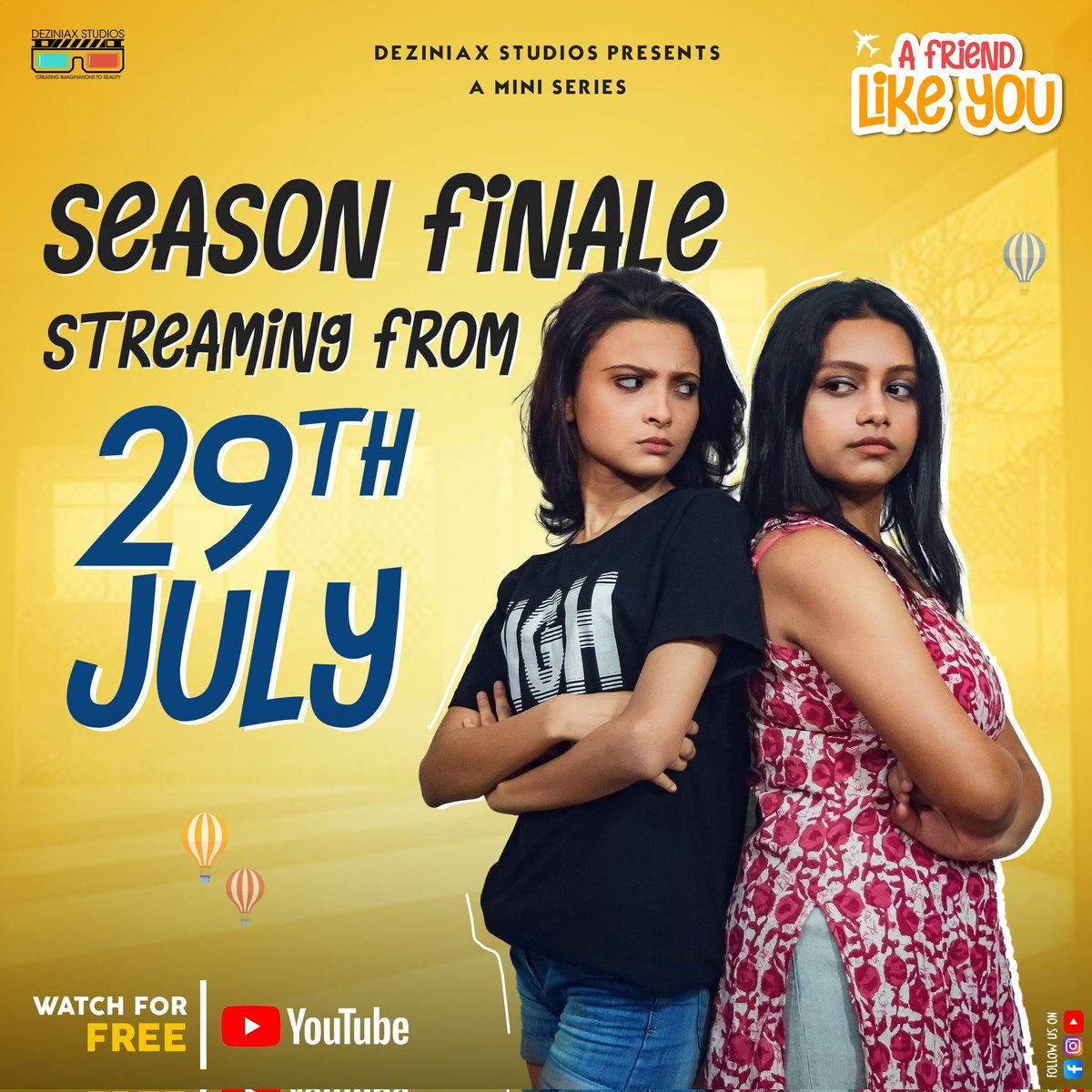 deziniaxstudios's tweet photo. Finally the journey of "A friend like you" ✈ come to an end..
End means emotional attachment with everyone that we hold or loose..
Don't miss to watch season finale on 29th July.
.
.
.
#deziniax_studios #afriendlikeyou #series #deziniaxseries #miniseries #tollywood https://t.co/QT6DSpE73F