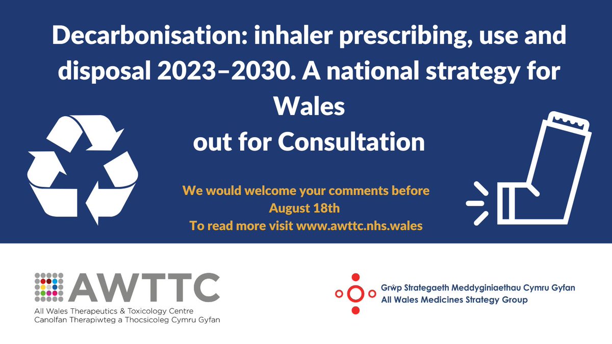 AWTTCcomms's tweet photo. Our draft document on “Decarbonisation: inhaler prescribing, use and disposal 2023–2030. A national strategy for Wales” is out for consultation. We would welcome your comments before 18 August 2023. For more information visit: https://t.co/uOm89sRuoy https://t.co/l0RONlh4wi