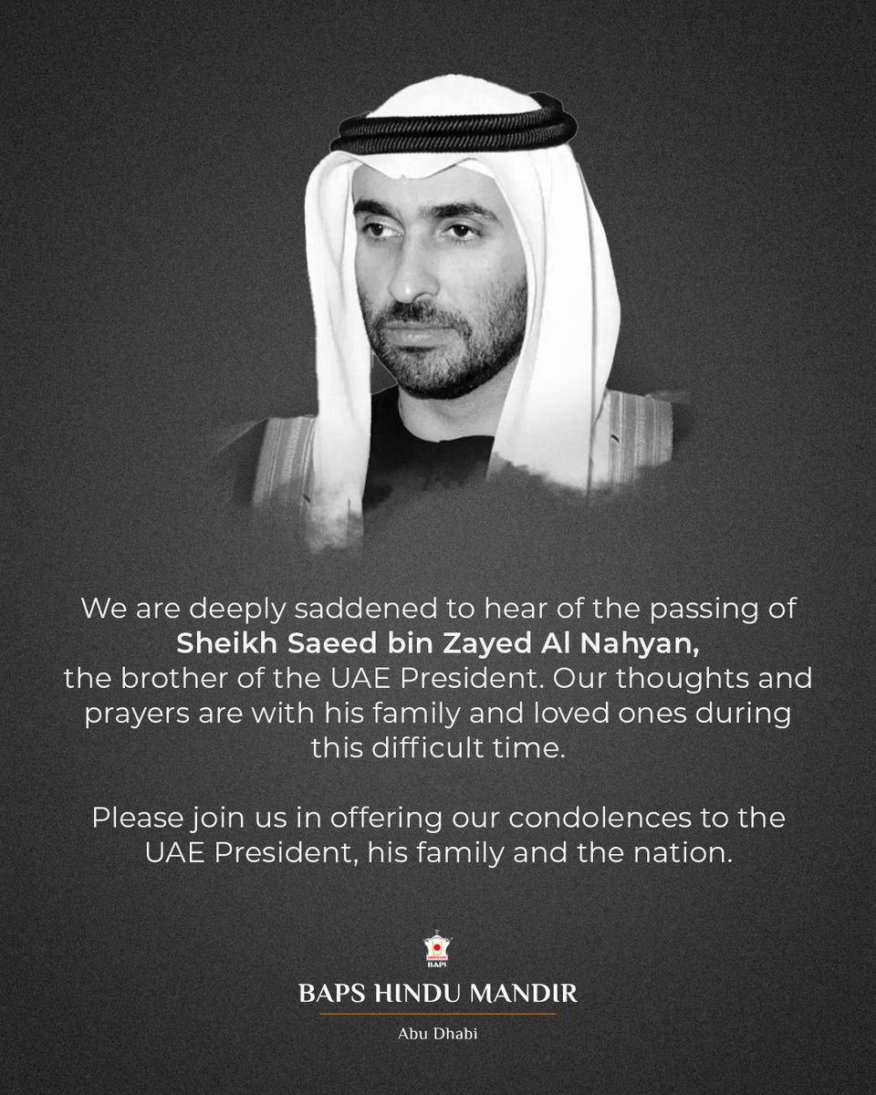 AbuDhabiMandir's tweet photo. #Condolences #SheikhSaeed https://t.co/jSimOAsqnn