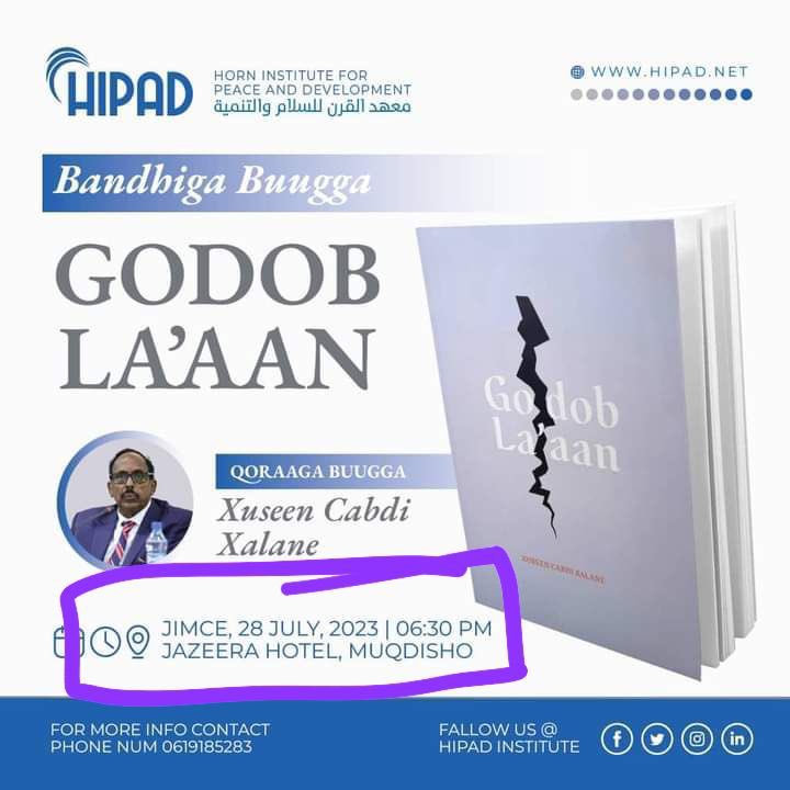 MPMursalKhaliif's tweet photo. Waxaa Caawa Hotel Jazeera, Muqdisho ku soo bandhigaya buugga “Godob La’aan” Wasiirkii Hore ee Maaliayadda DFS, Mudane Xuseen Cabdi Xalane. 
Saaxiibkey Xuseen Cabdi Xalane waa ruug caddaa siyaasadeed, Qoraa iyo Abwaan suugaanta ku xeel dheer. 
Ka soo qeyb gal wanaagsan ayaan idin leeyahay!